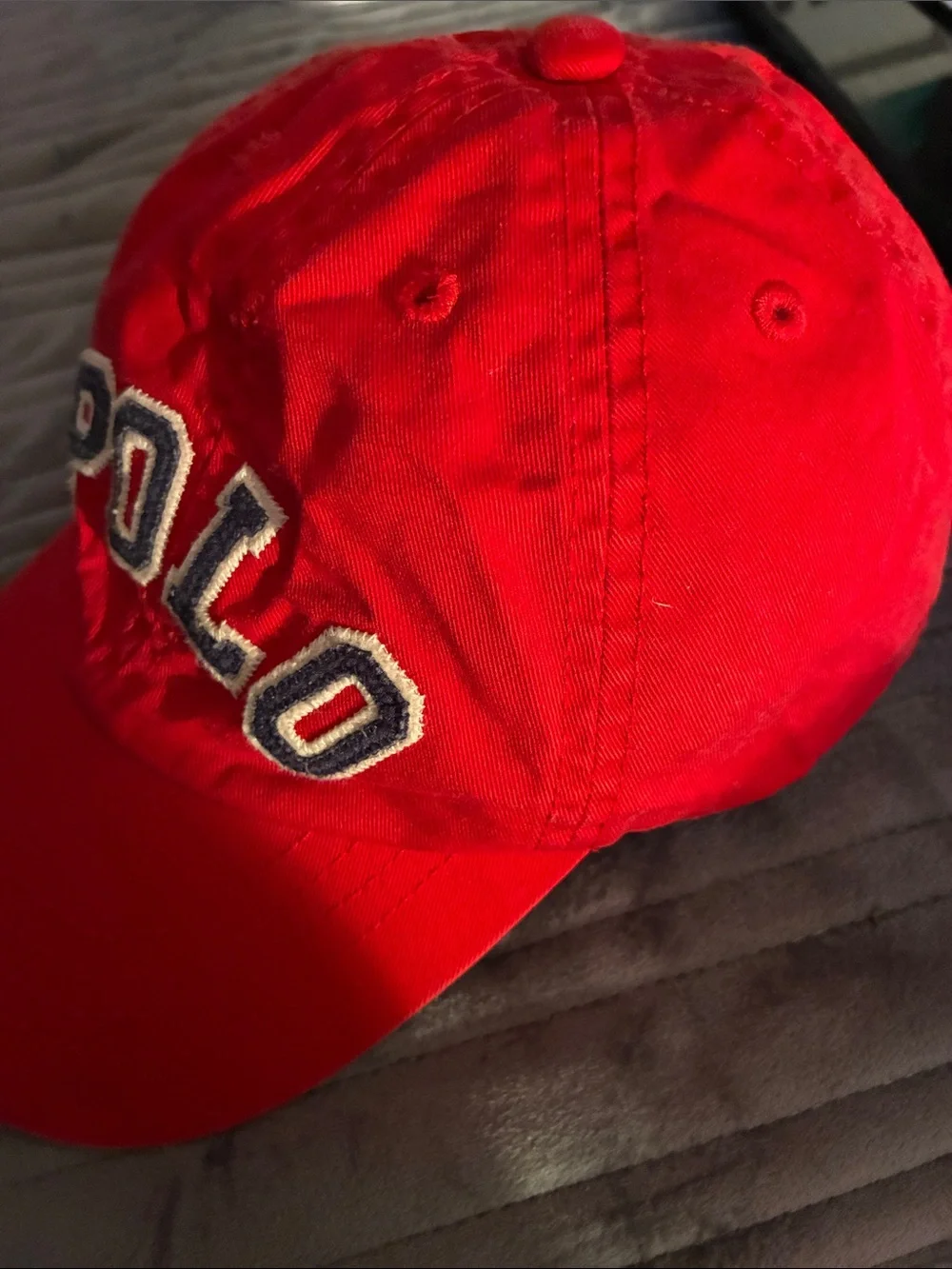 Polo by Ralph Lauren Bright Red Kids Polo Baseball Hat with Navy Lettering